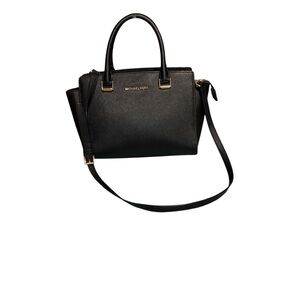 Michael Kors Selma Medium Saffiano Leather Satchel Black Top Handle Bag AS IS